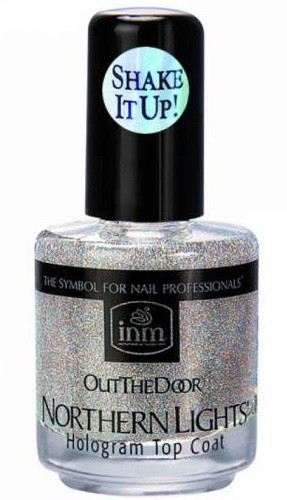 INM Быстрая сушка-закрепитель лака, 15 мл с голографическими частицами (серебро) Northern Lights Silver Top Coat